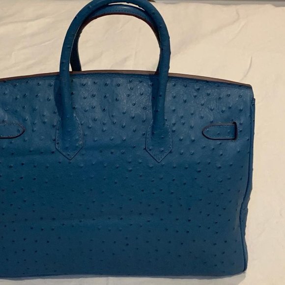 House of Hello Blue Ostrich Mini 20 CM Bag Lock & Key Handbag - Picture 11 of 12